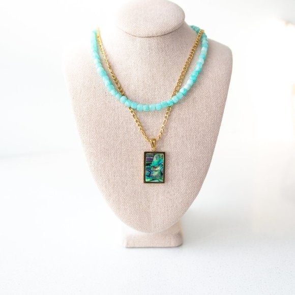 ABALONE SHELL BEAUTIFUL STATEMENT Necklace Abalone Shell Pendant Cuban Figaro - Picture 7 of 14